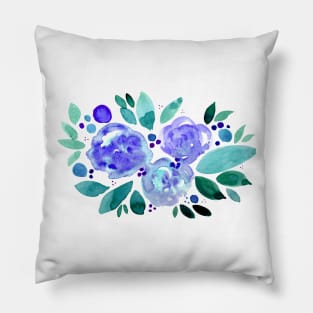 Watercolor flower bouquet - green and blue Pillow