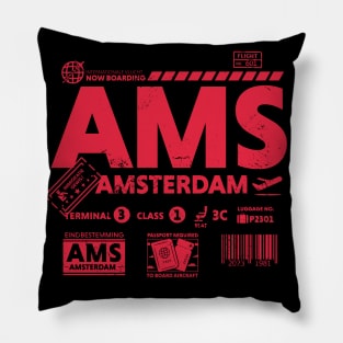 Vintage Amsterdam AMS Airport Code Travel Day Retro Travel Tag Pillow