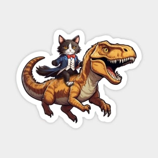 Tuxedo Cat on a Dino Magnet