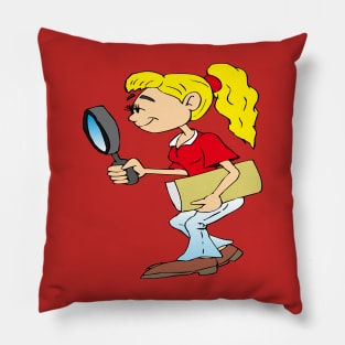 schoolgirl with magnifying glass Pillow