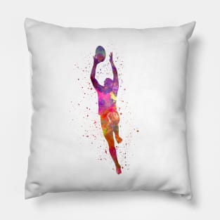 Rugby player in watercolor Pillow