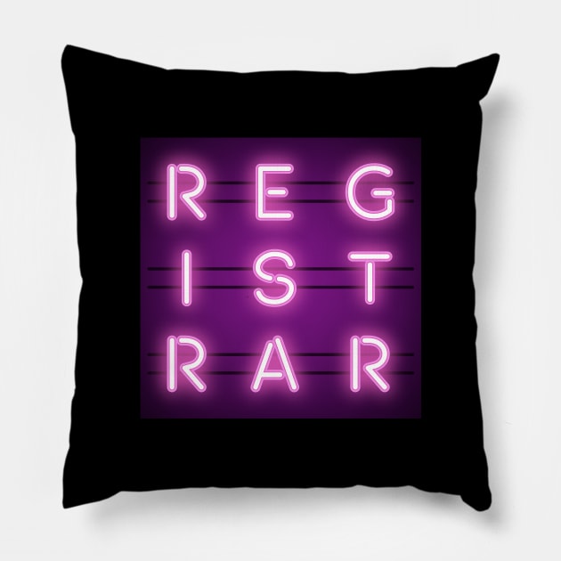 Registrar Neon Sign Occupation Pillow by Magic Moon