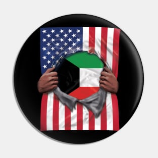 Kuwait Flag American Flag Ripped - Gift for Kuwaiti From Kuwait Pin