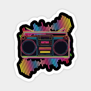 RETRO VINTAGE NEON COLORED BOOMBOX WITH SOUND WAVES Magnet