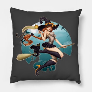 Pin up Girl Witch Happy Halloween Pillow