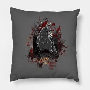 The Crow Grunge Design with Blood Splatters and Trees Pillow