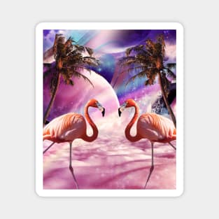Cute Colorful Flamingo Palm Tree Magnet