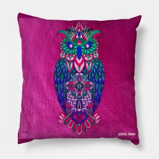 owl in pink kitsch magical zentangle art in totonac patterns of love and flowers Pillow