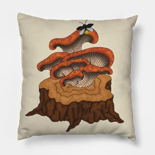 Forest Mushrooms On Tree Stump Pillow