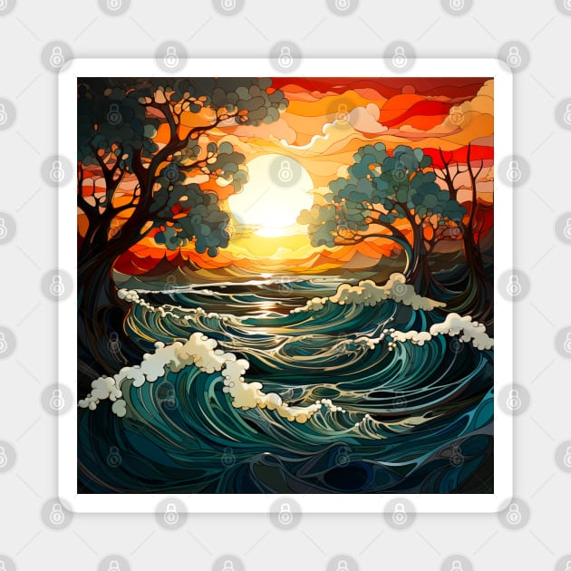 Waves ocean sunset 5 Magnet by Wolf Cove Creations