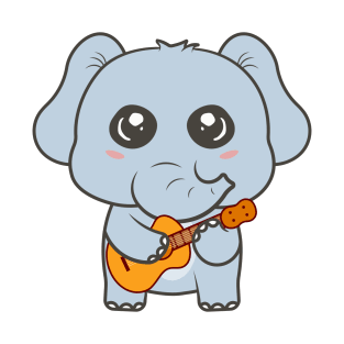 Adorable Elephant Playing Acoustic Guitar Cartoon T-Shirt