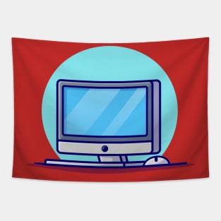 Computer Desktop With Mouse Cartoon Vector Icon Illustration (2) Tapestry