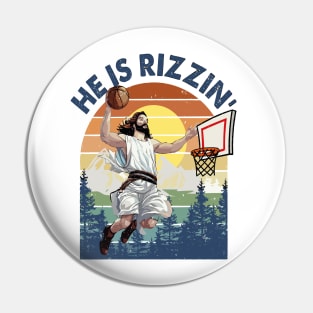 He Is Rizzin' Christian Juses Basketbal Happy Easter Pin