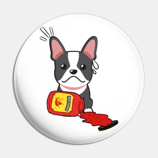 Cute French Bulldog spilled a jar of hot sauce Pin