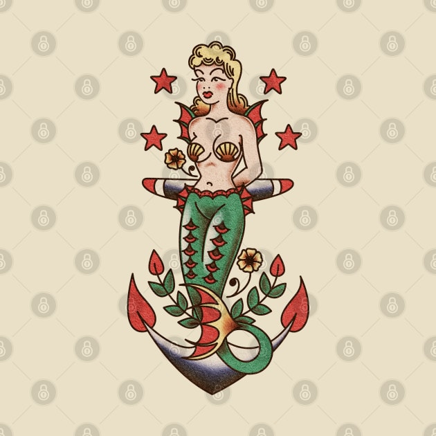 American Traditional Nautical Mermaid and Anchor by OldSalt