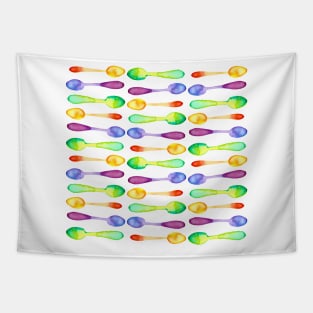 Square Of Colorful Watercolor Spoons! Tapestry