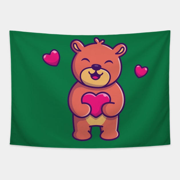 Cute Teddy Bear Holding Love Cartoon Tapestry by Catalyst Labs
