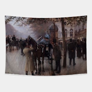 Boulevard des Capucines, in the Evening, in Front of the Cafe Napolitain by Jean Beraud Tapestry