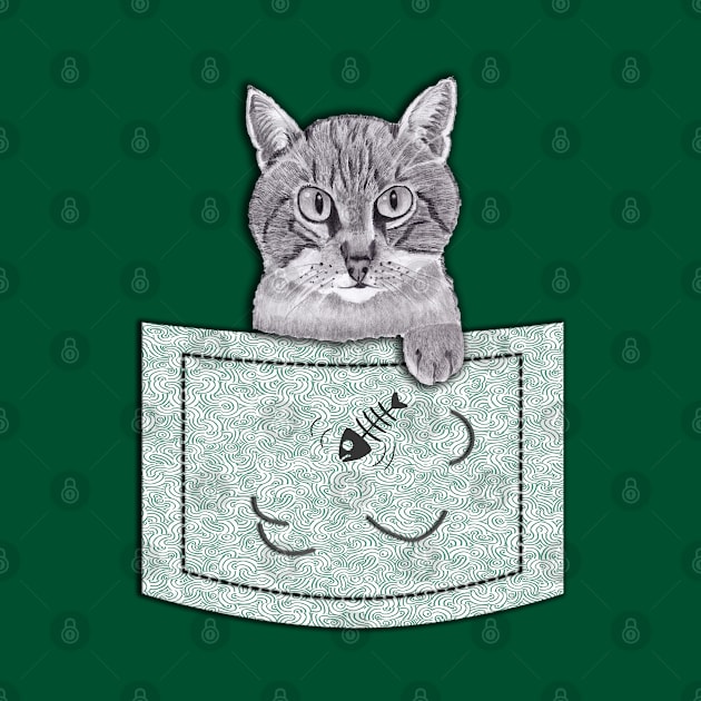 Cat Thief in Pocket! Pencil Drawings (Green) by Blissful Drizzle