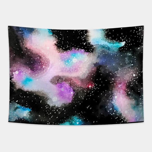 Red Star Watercolor Galaxy Tapestry by Lady Lilac