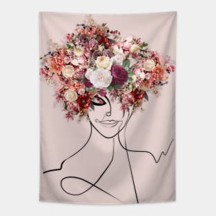 Flower Head Woman Drawing Tapestry