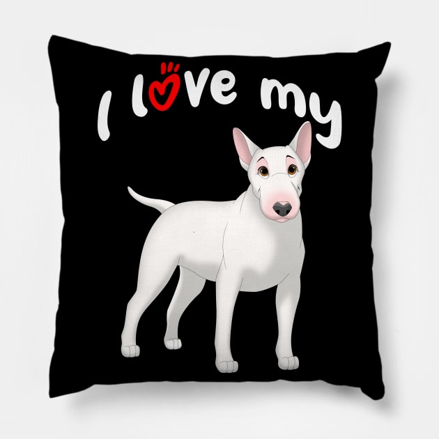 I Love My White Bull Terrier Dog Pillow by millersye