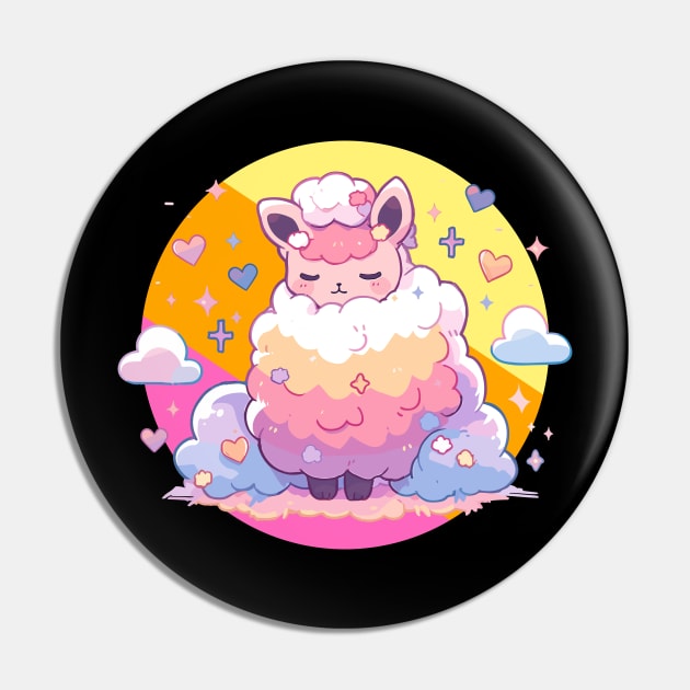 Retro Fluffy Cloud Kawaii Drama Free Pink Llama Pin by Kawaii Kingdom