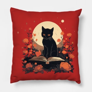 Floral Black Cat And Book Catshirt Pillow
