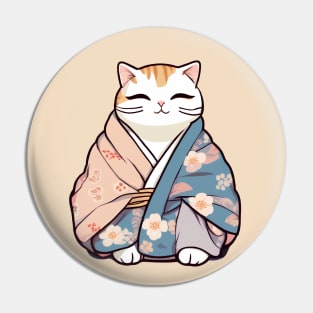 Cute Cat in a Japanese Kimono Pin