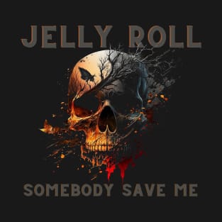 Jelly Roll "Somebody Save Me'" Skull Shirt Gray and Orange Letters T-Shirt