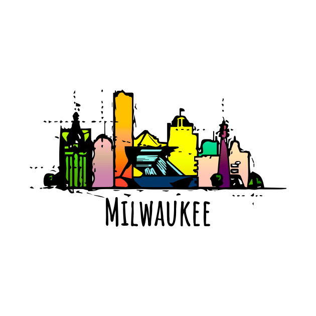 Milwaukee City Colorful Cartoon Skyline by DimDom