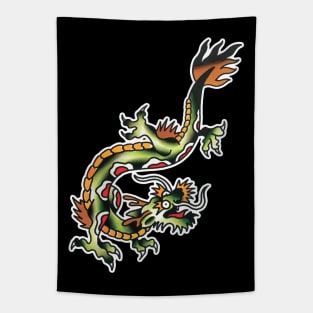 Traditional Twisting Dragon Tattoo Design Tapestry
