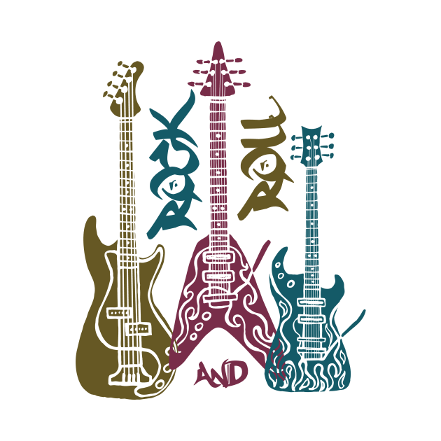 Rock and roll, electric guitars, music lover. white background by Muse