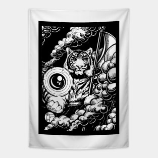 The Tiger's Gift - Black Outlined Version Tapestry