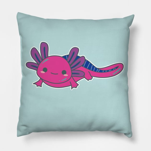 Bi Pride Axolotl | Cute Design with Bisexual Flag Colors Pillow by pawsitronic