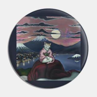 Ukyio-E Japanese Oil Painting Cat Neko Pin