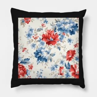 Red White and Blue Patriotic Shabby Floral Pillow