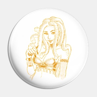 Smiling Medusa Orange Design Pin