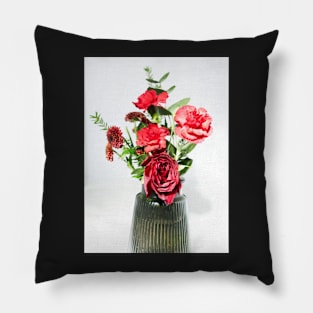 1410091 Red flowers in ribbed vase Pillow