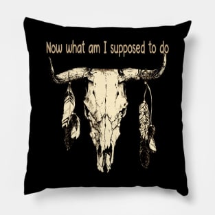 Now What Am I Supposed To Do Bull Skull Outlaw Music Feathers Vintage Pillow