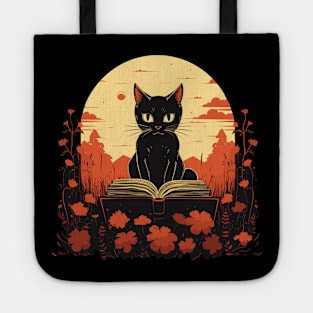 Japanese Floral Black Cat And Book Catshirt Tote