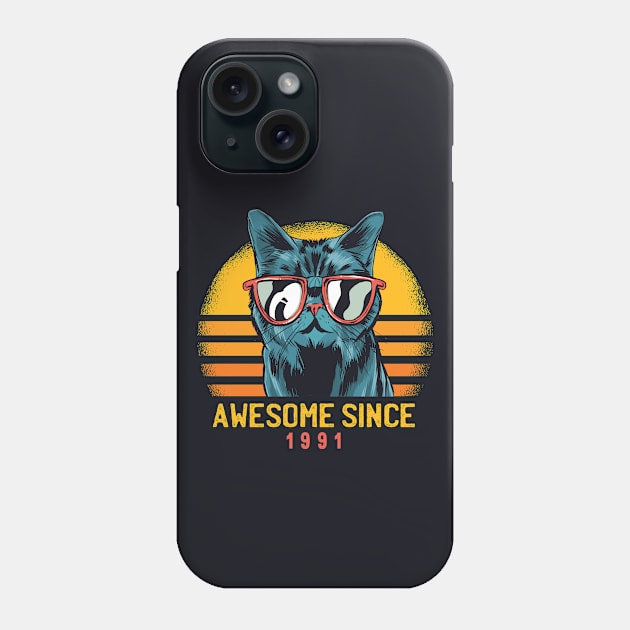 Retro Cool Cat Awesome Since 1991 // Awesome Cattitude Cat Lover Phone Case by Now Boarding