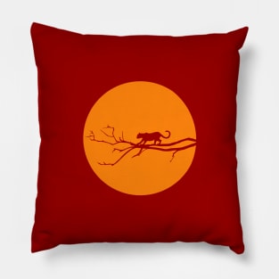 Silhouette puma on tree Pillow