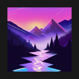 Synthwave Mountains & River T-Shirt