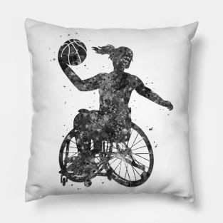 Wheelchair basketball girl black and white Pillow