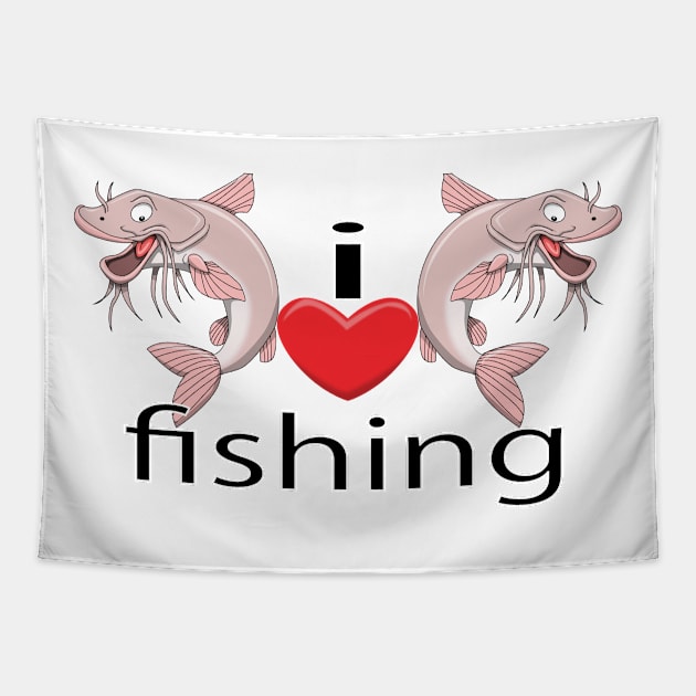 I Love Fishing Tapestry by Wickedcartoons