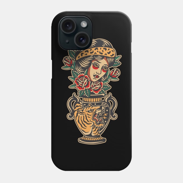 Women Flower Vase Traditional Tattoo Phone Case by Abrom Rose