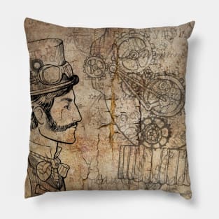 Steampunk Neck Gator Steampunk Man Top Hat Gears Steam Punk Pillow