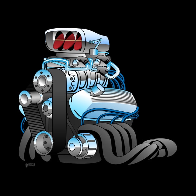 Hotrod Racing Car Engine Cartoon Illustration by hobrath