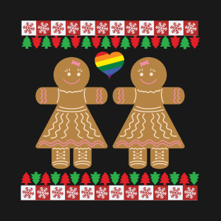 LGBTQ Christmas couple gingerbread for lesbian lovers T-Shirt